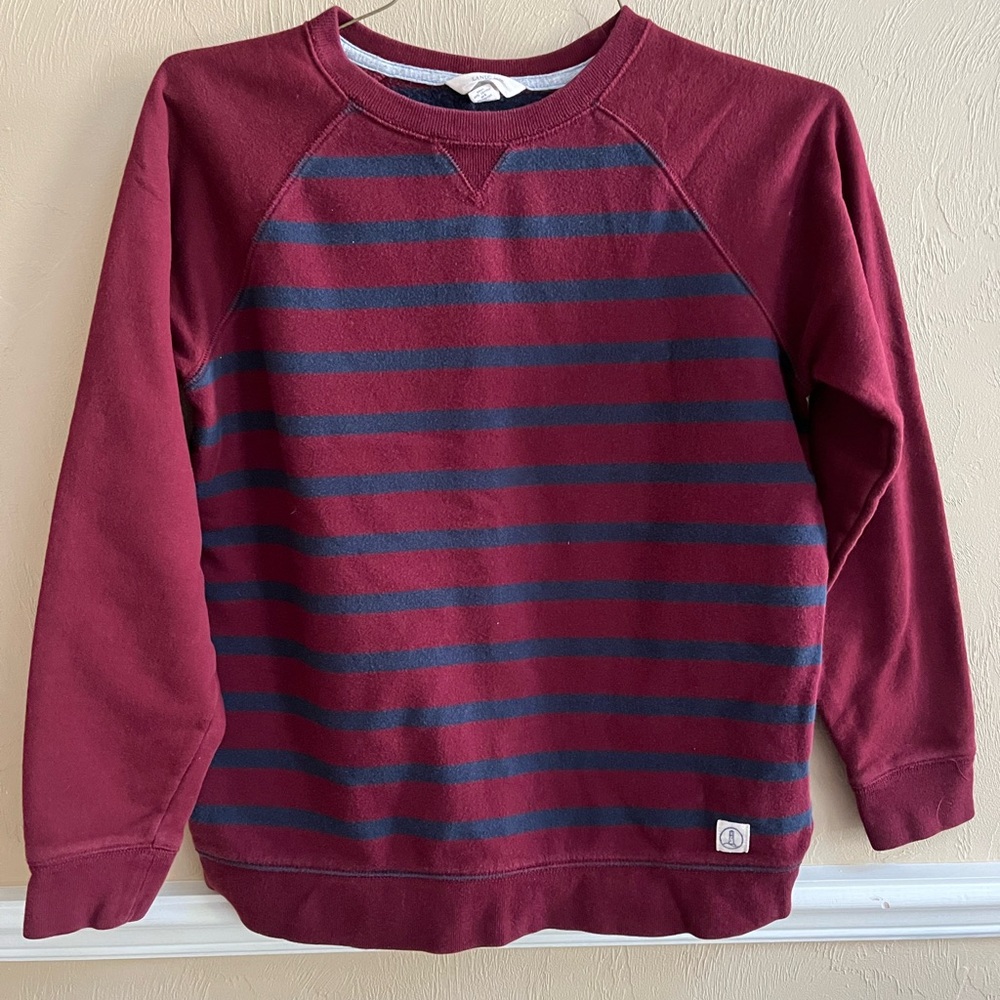 Lands' End Burgundy and Navy Striped Crewneck Sweatshirt